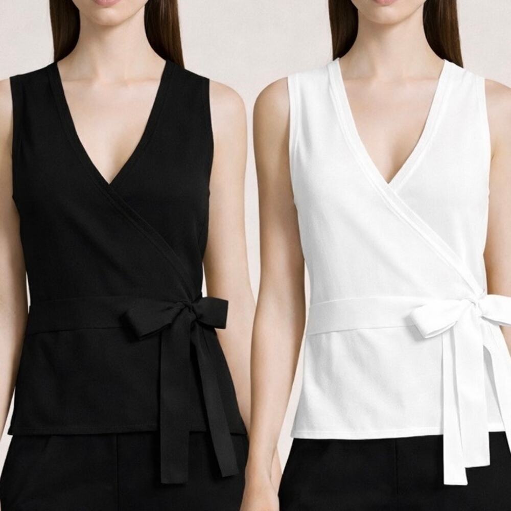 Lot of 2 Diane Von Furstenberg DVF Sleeveless Knit Wrap Top XS Classic Stretch
